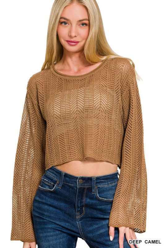 Coastal Breeze Cropped Sweater in Camel