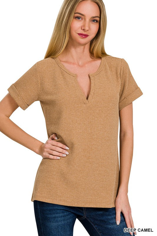 Beach Vibes Henley Top in Camel