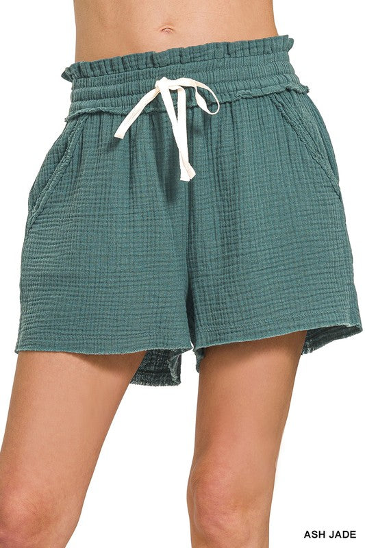 Breezy Days Gauze Shorts in Ash Jade