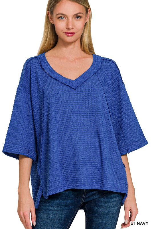 Cozy Haven V-Neck in Lt Navy