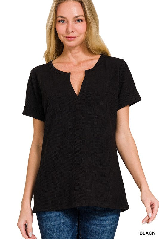 Beach Vibes Henley Top in Black