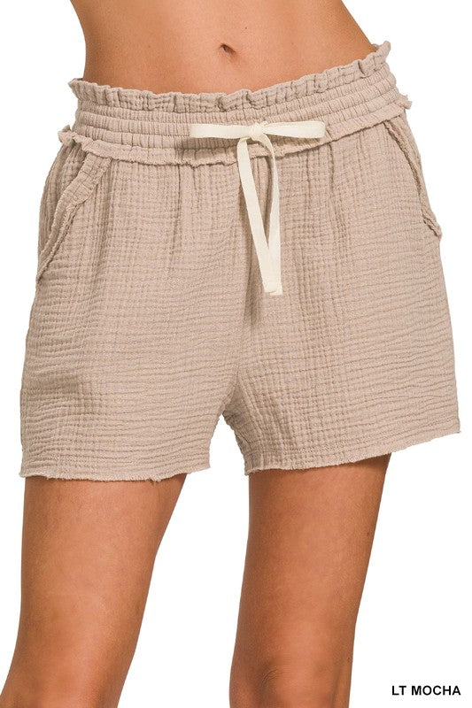 Breezy Days Gauze Shorts in Mocha