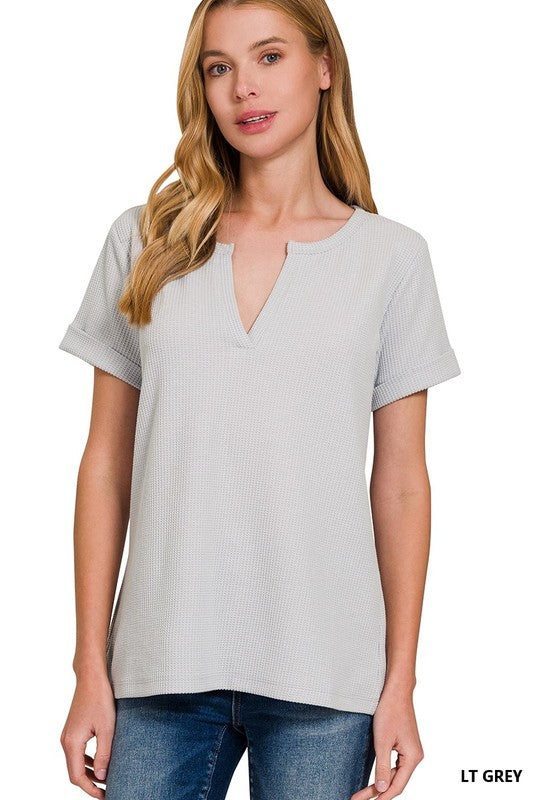 Beach Vibes Henley Top in Lt Grey