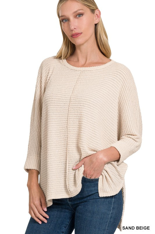 Weekend Waffle Knit Top in Off White