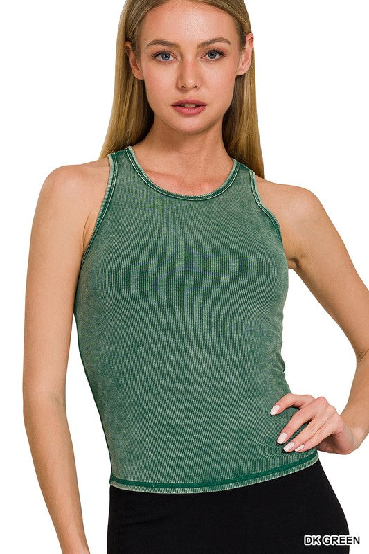 Washed & Ready Racerback Tank in Dark Green